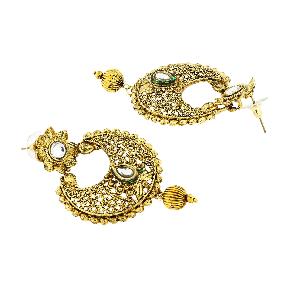 Kundan Filigree Antique 22K Gold Plated Chand Bali Earring Women Bulk