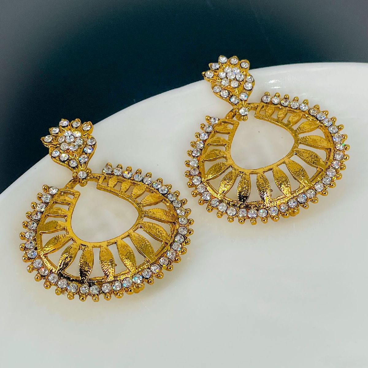 Floral American Diamond 22K Gold Plated Dangling Earring Women Bulk