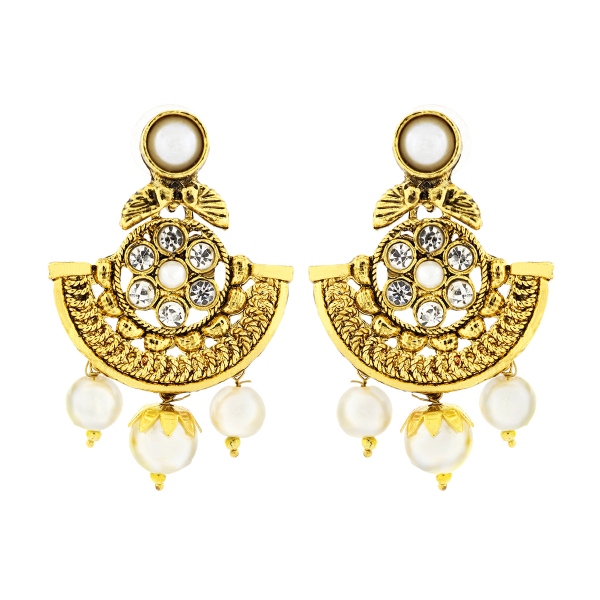 Traditional 22K Gold Plated Chand Bali Cz Pearl Earring For Women Secondary image