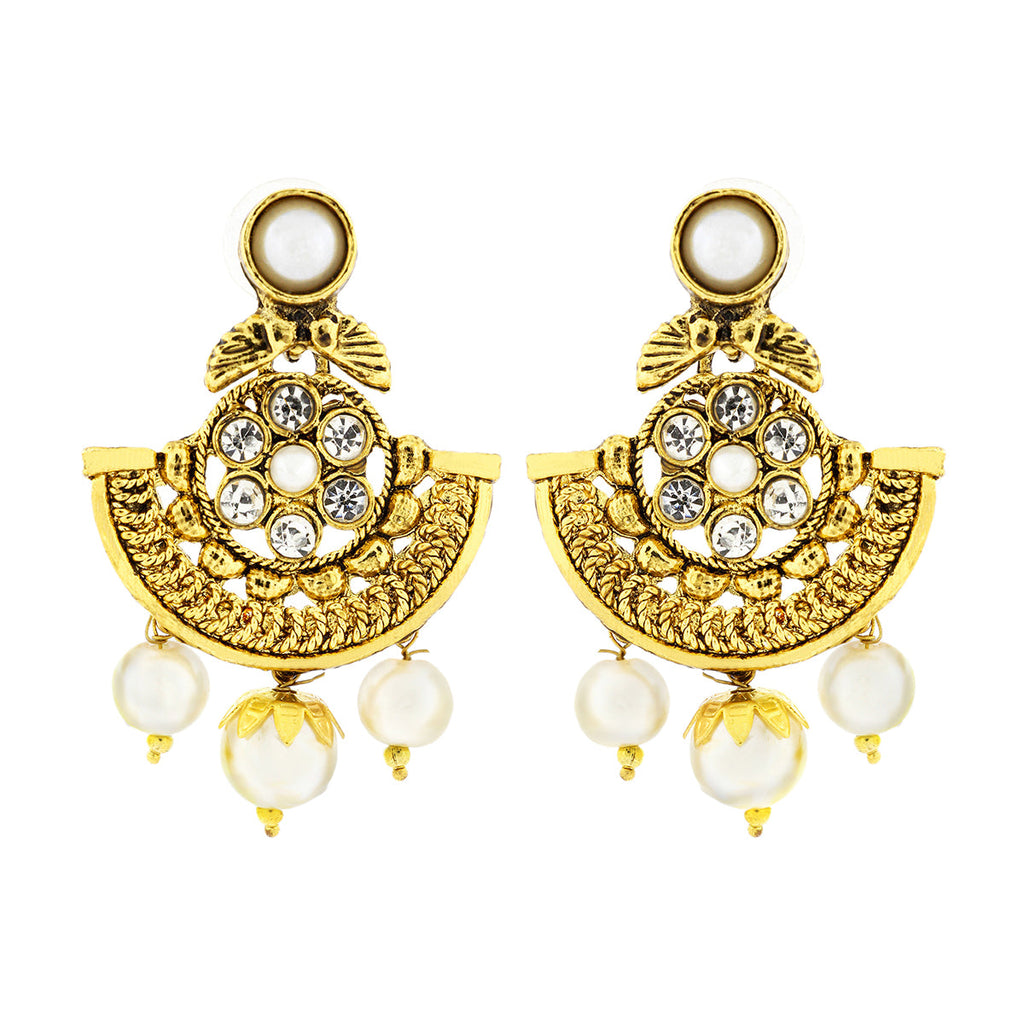 Traditional 22K Gold Plated Chand Bali Cz Pearl Earring For Women