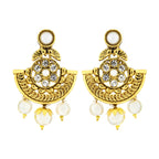 Traditional 22K Gold Plated Chand Bali Cz Pearl Earring For Women
