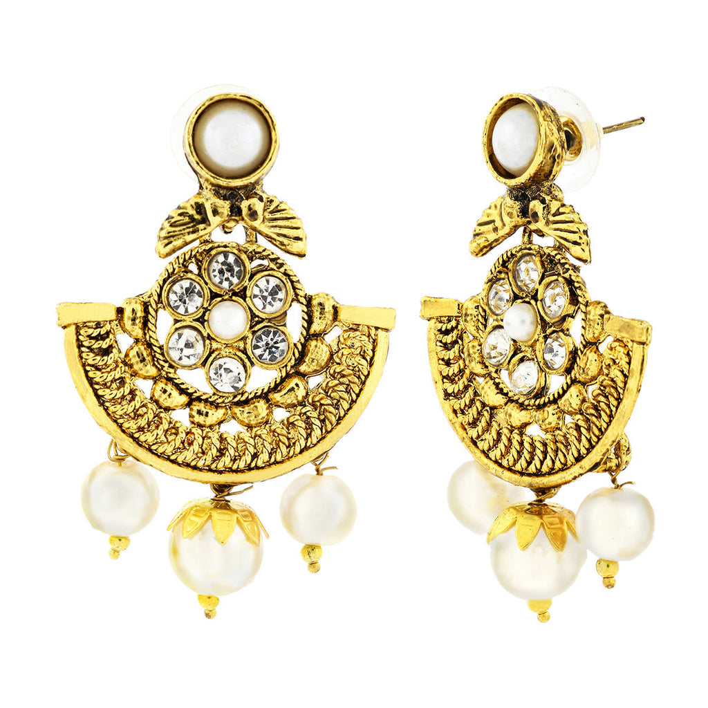 Traditional 22K Gold Plated Chand Bali Cz Pearl Earring For Women