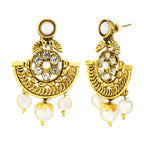 Traditional 22K Gold Plated Chand Bali Cz Pearl Earring For Women