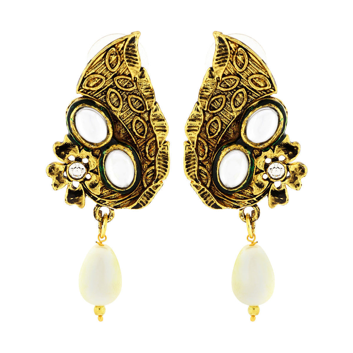 Traditional Dainty 22K Gold Chand Bali Cz Pearl Earring For Women Main image