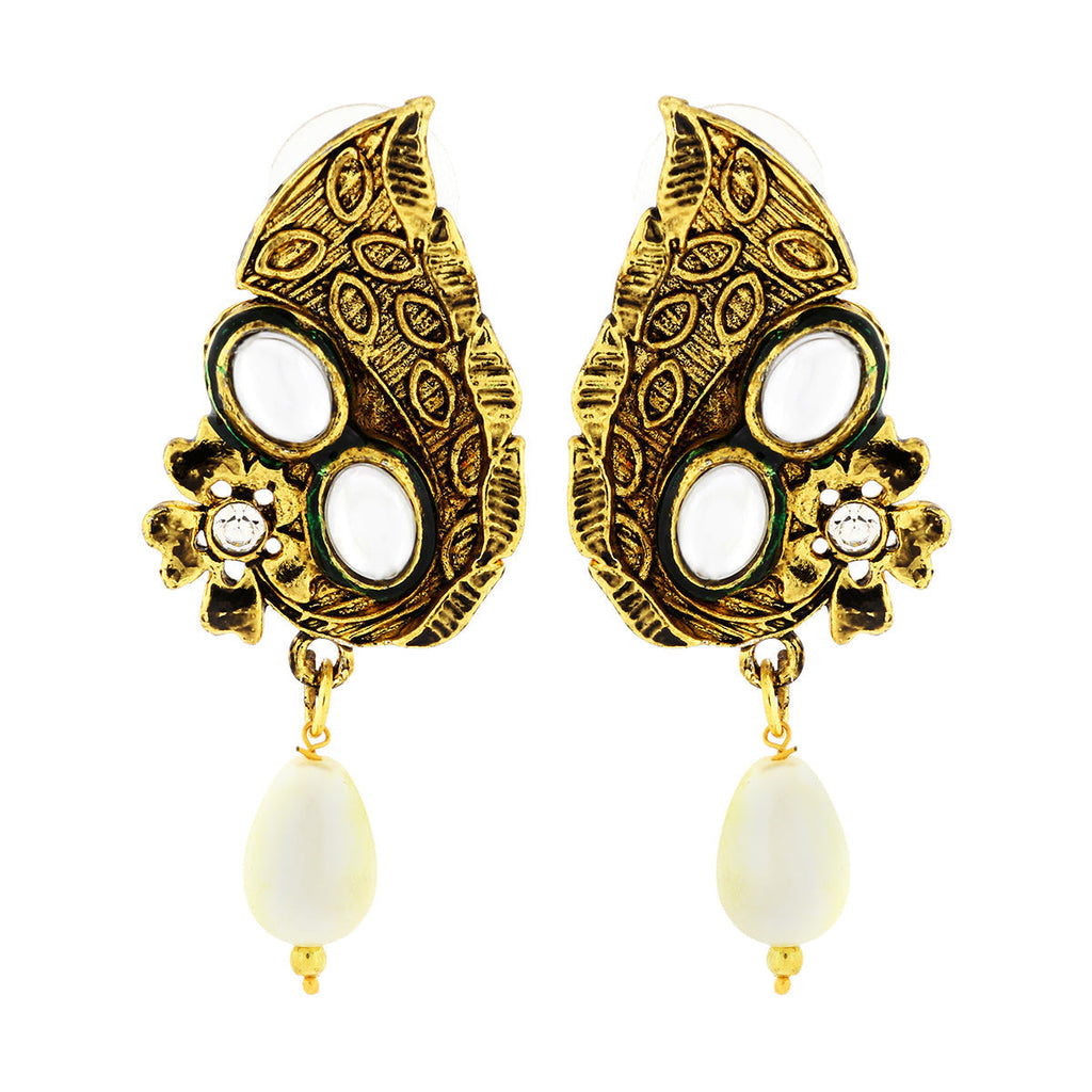 Traditional Dainty 22K Gold Chand Bali Cz Pearl Earring For Women