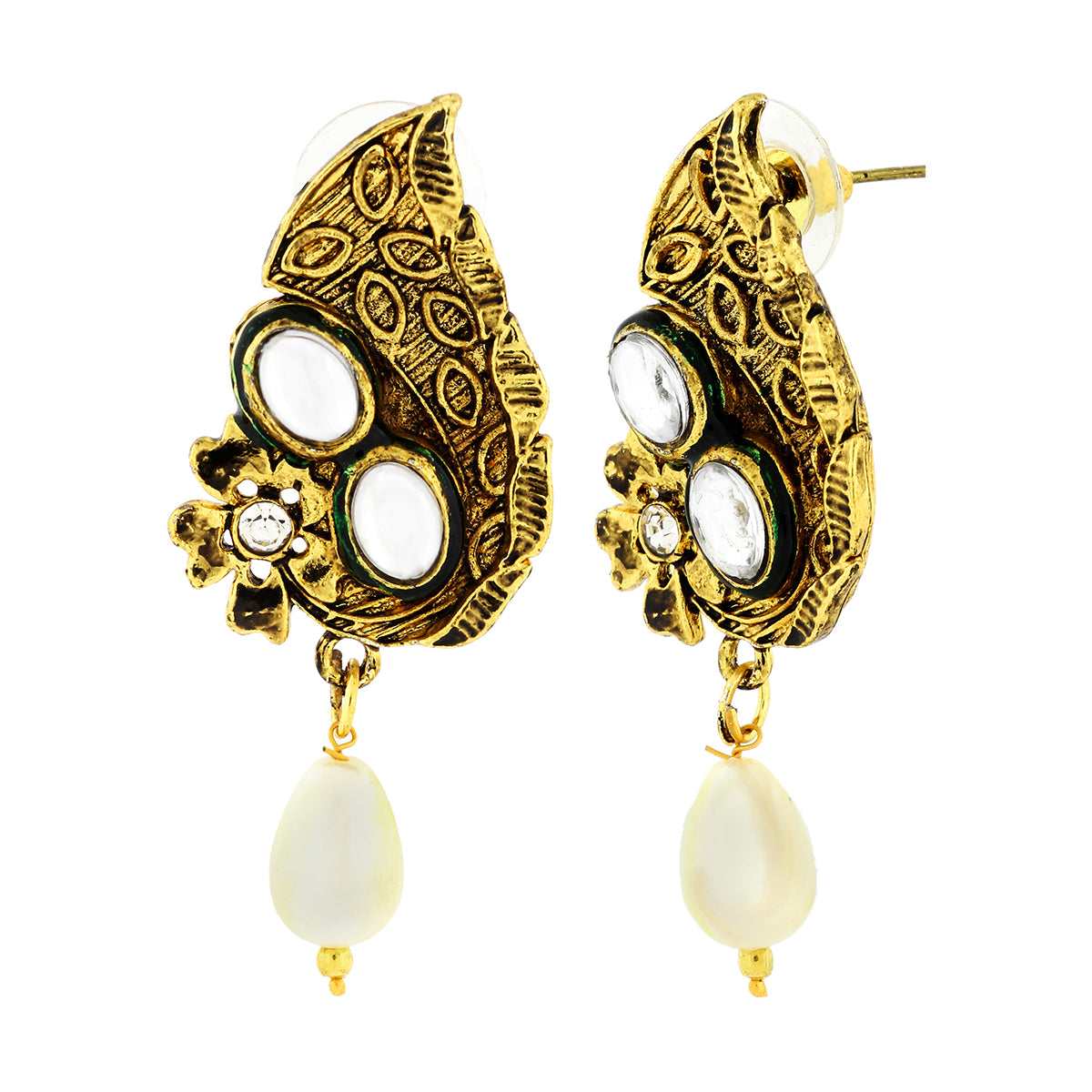 Traditional Dainty 22K Gold Chand Bali Cz Pearl Earring For Women Secondary image