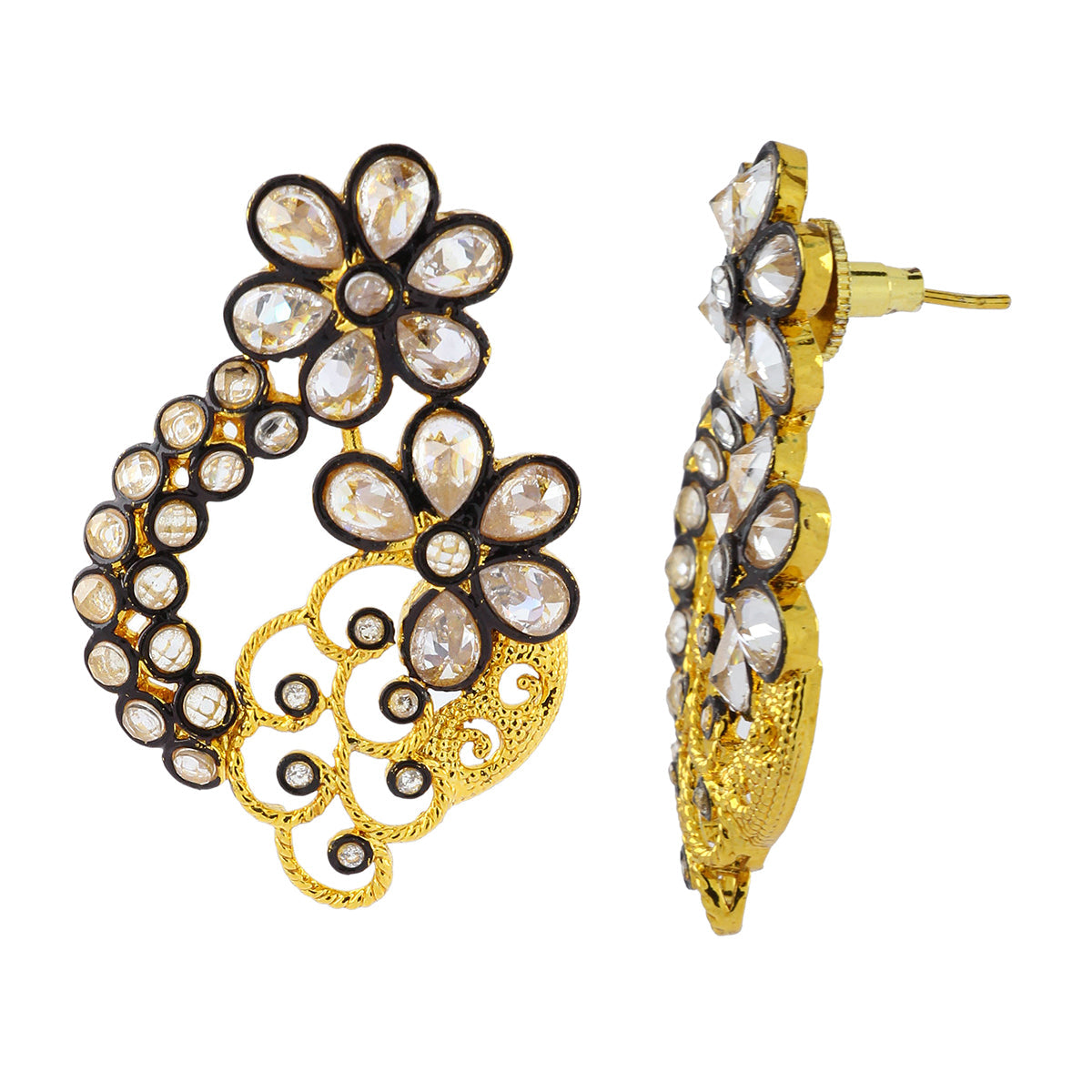 Designer Floral Gold Plated Kundan American Diamond Earring Women Bulk