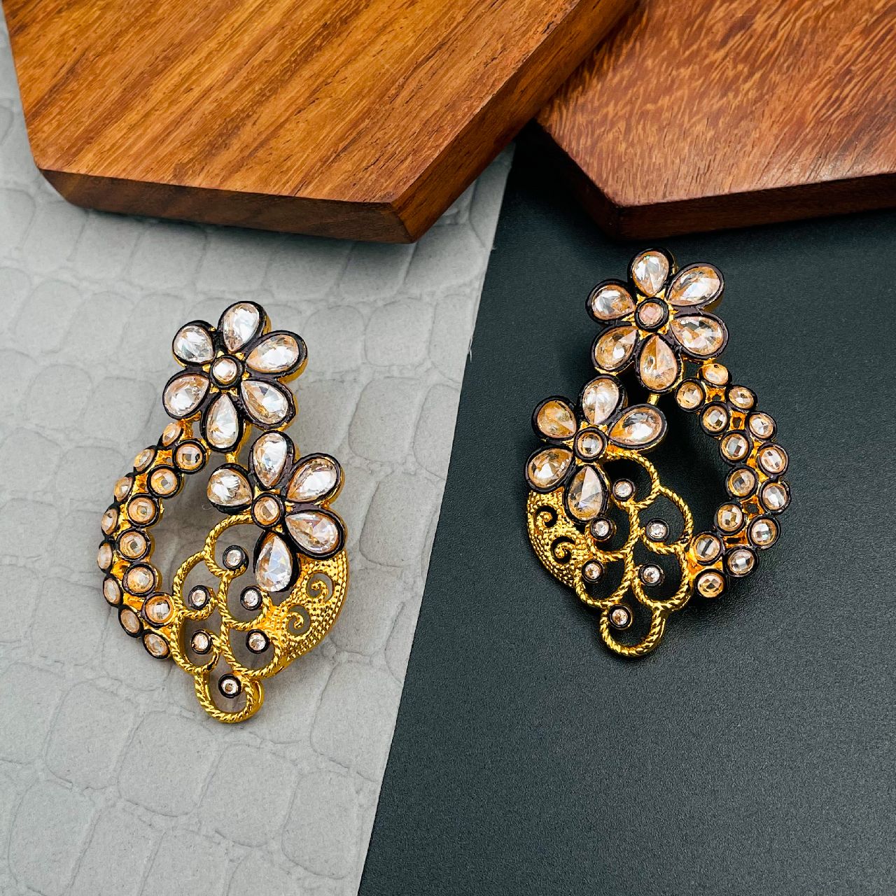 Designer Floral Gold Plated Kundan American Diamond Earring Women Bulk Main image