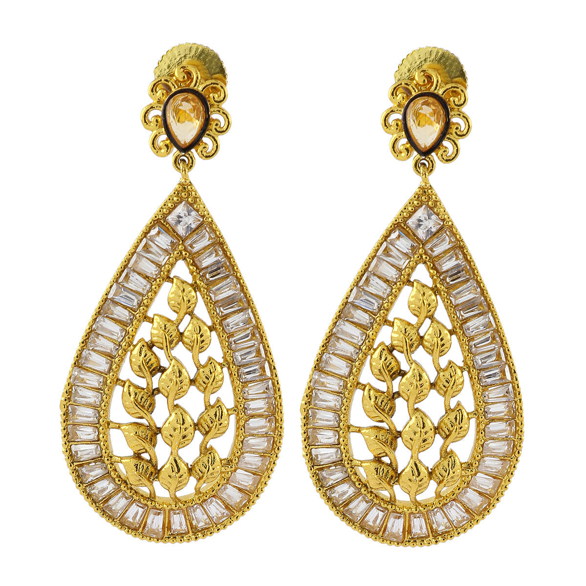 Flower Filigree Antique 22K Gold Kundan Dangling Earring Women Bulk