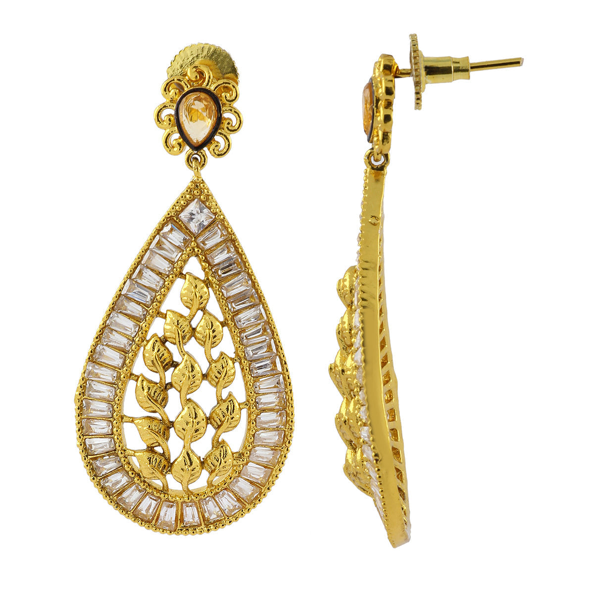 Flower Filigree Antique 22K Gold Kundan Dangling Earring Women Bulk Secondary image