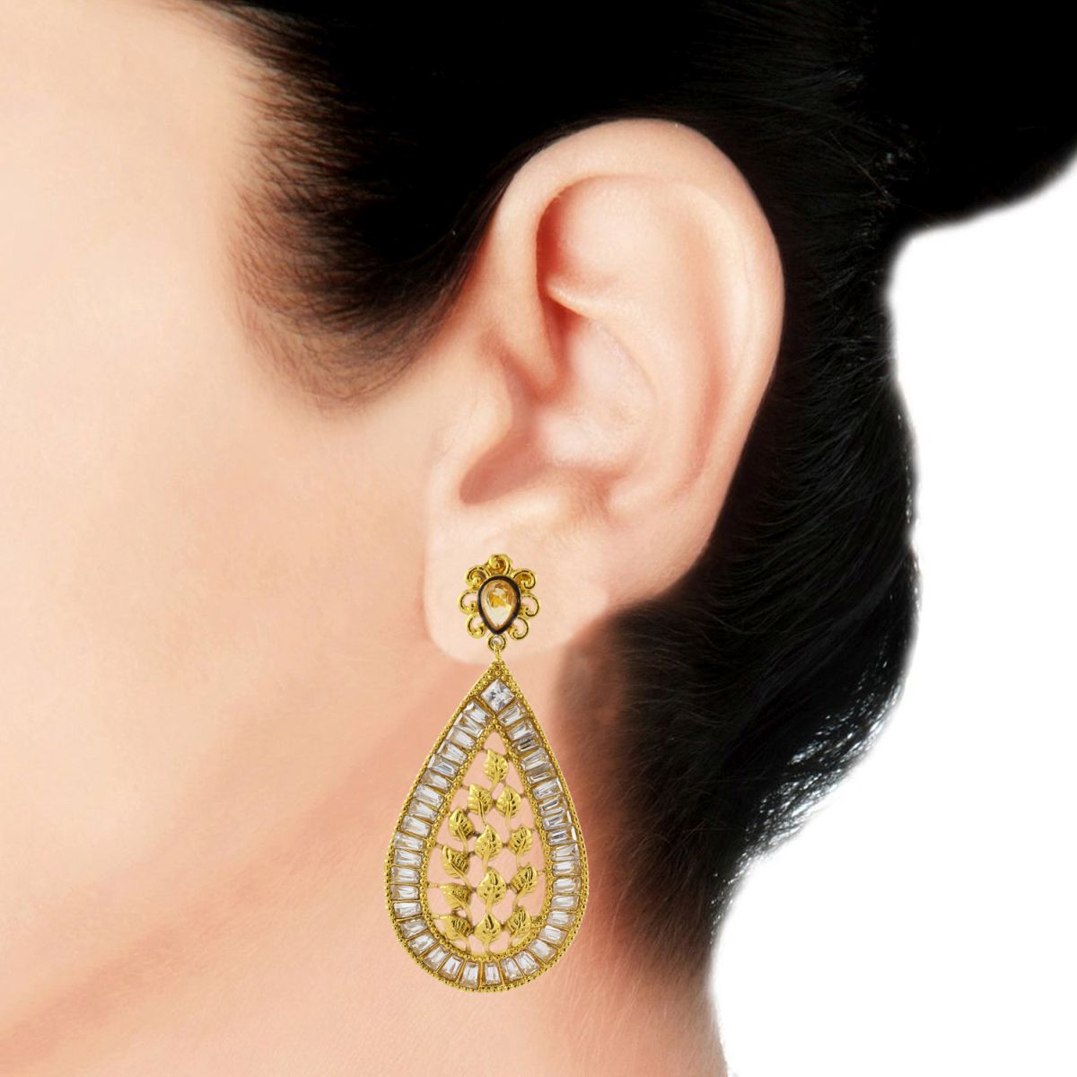 Flower Filigree Antique 22K Gold Kundan Dangling Earring Women Bulk