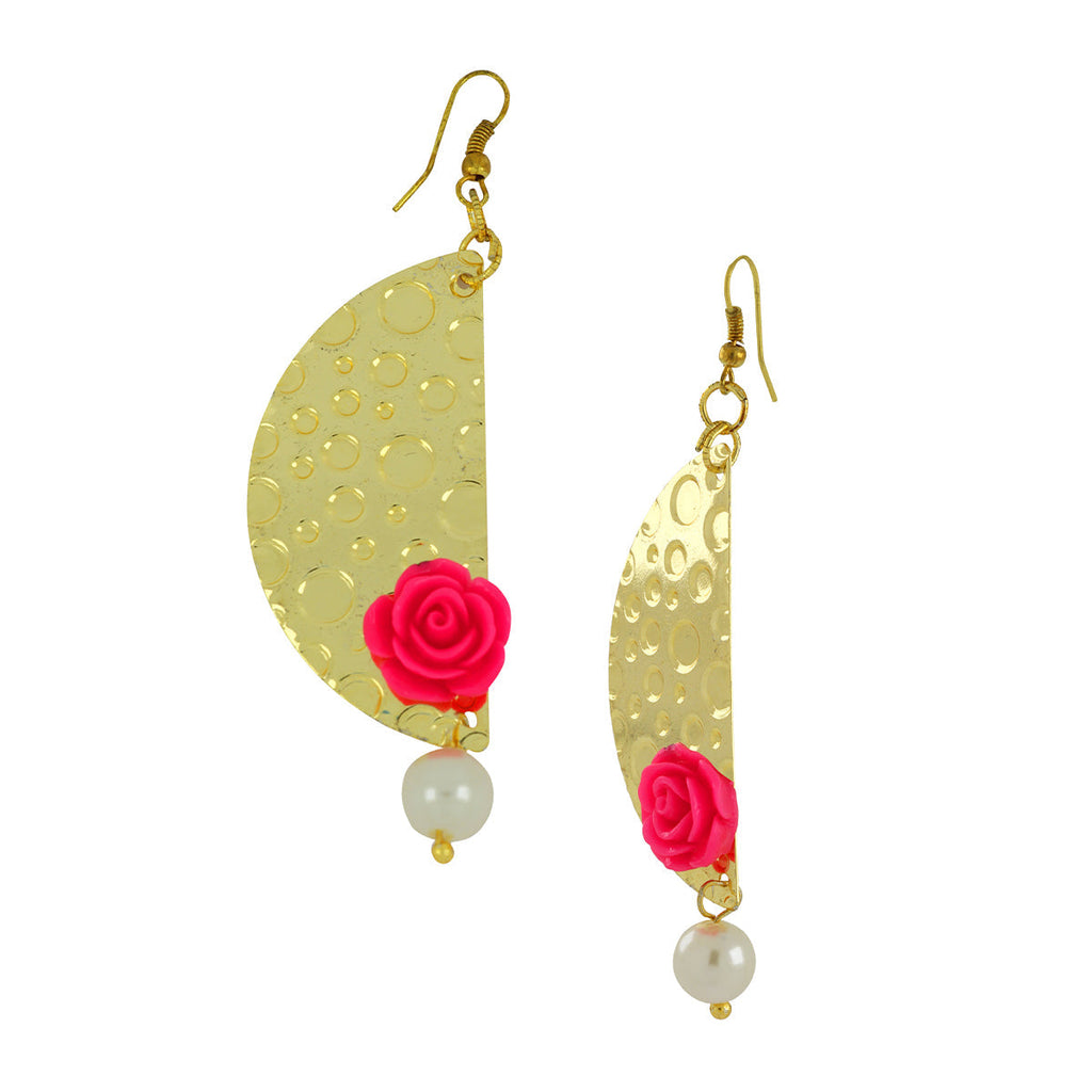 Geometric Flower Pink 18K Gold Plated Dangling Earring For Women Bulk