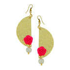 Geometric Flower Pink 18K Gold Plated Dangling Earring For Women Bulk