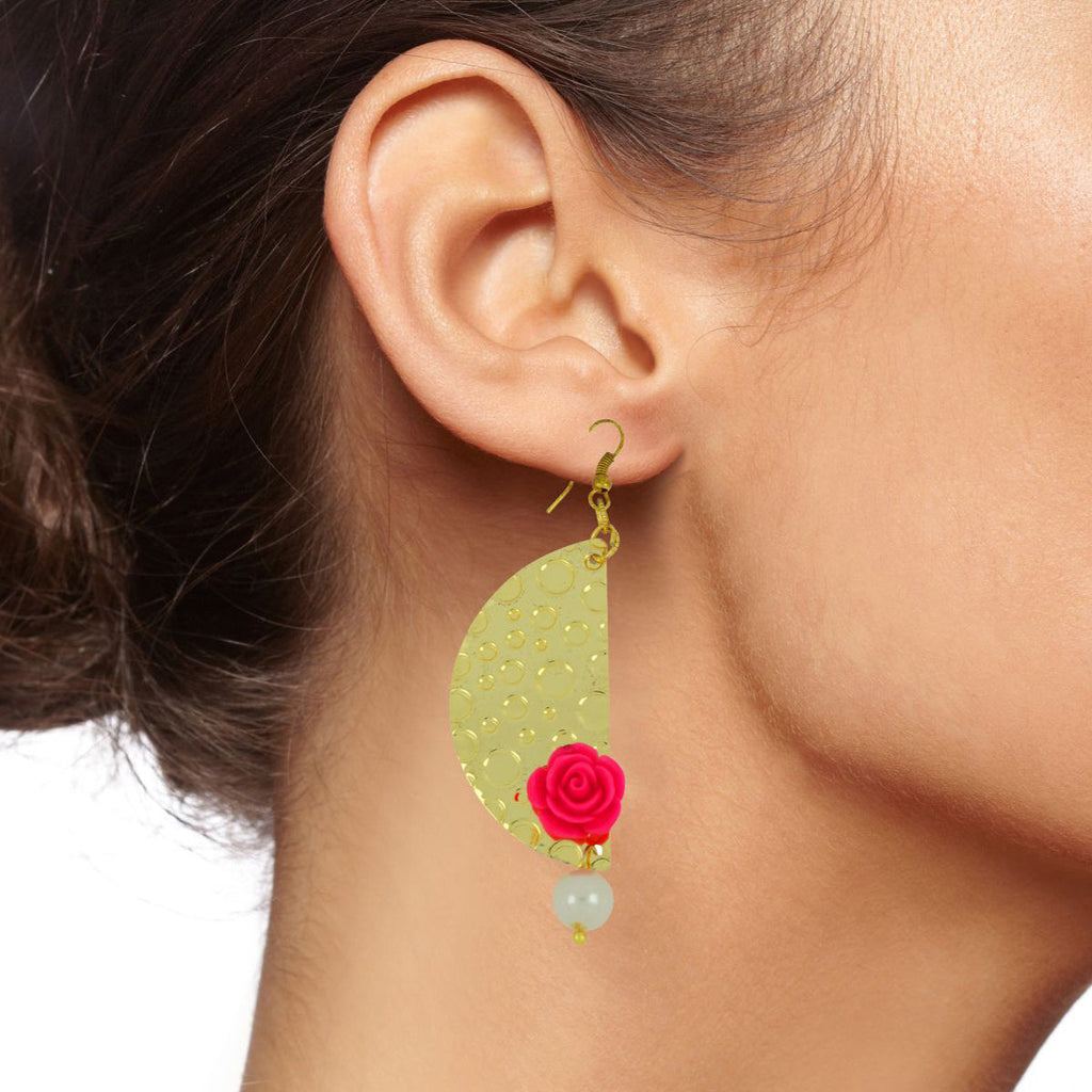 Geometric Flower Pink 18K Gold Plated Dangling Earring For Women Bulk