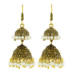 Antique Oxidized Gold Plated Pearl Double Jhumki Earring Women Bulk