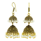 Antique Oxidized Gold Plated Pearl Double Jhumki Earring Women Bulk