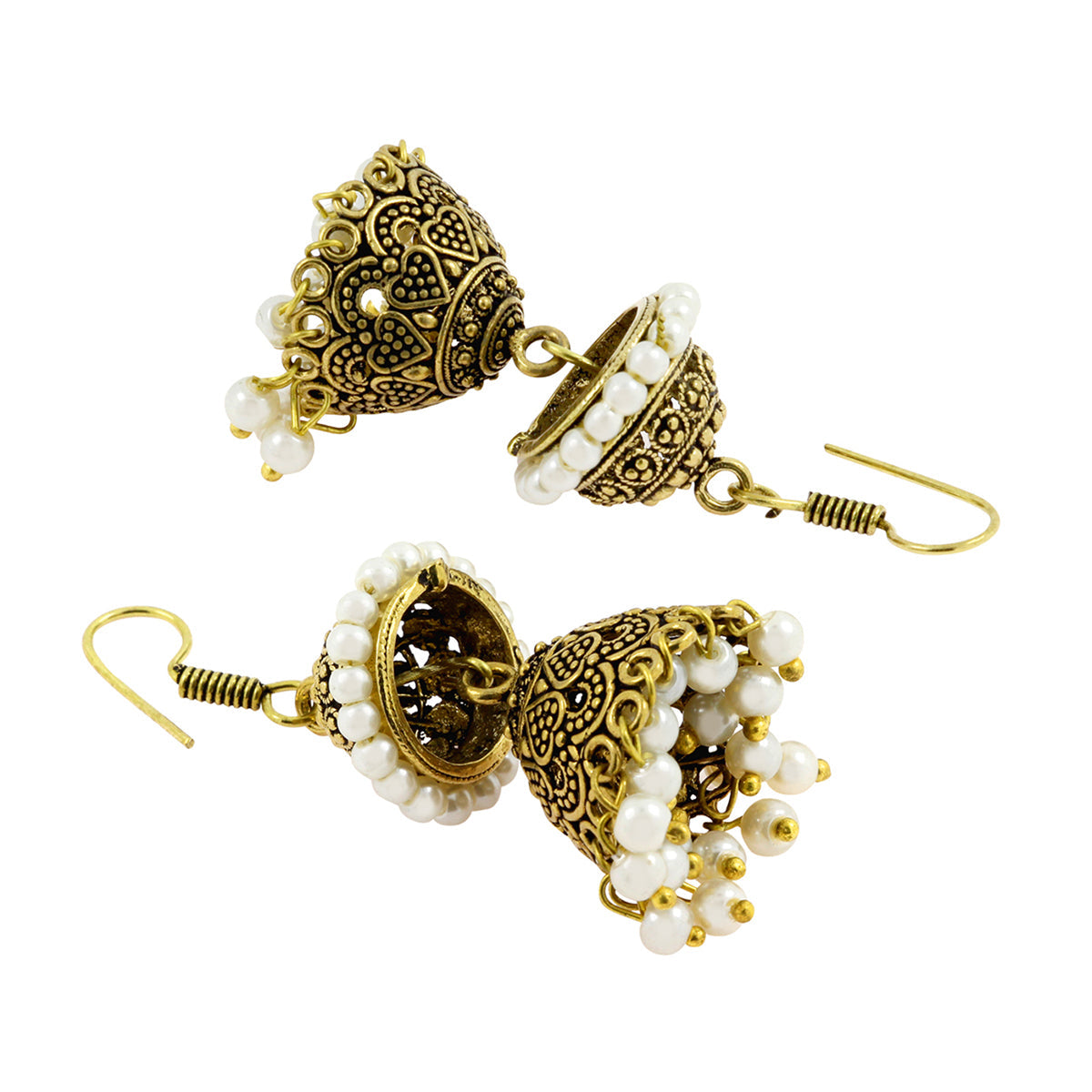 Antique Oxidized Gold Plated Pearl Double Jhumki Earring Women Bulk