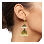 Antique Oxidized Gold Plated Pearl Double Jhumki Earring Women Bulk