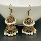 Antique Oxidized Gold Plated Pearl Double Jhumki Earring Women Bulk