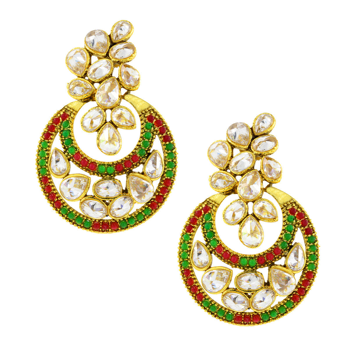 Designer Flower Kundan Gold Plated Chandbali Earring For Women Bulk