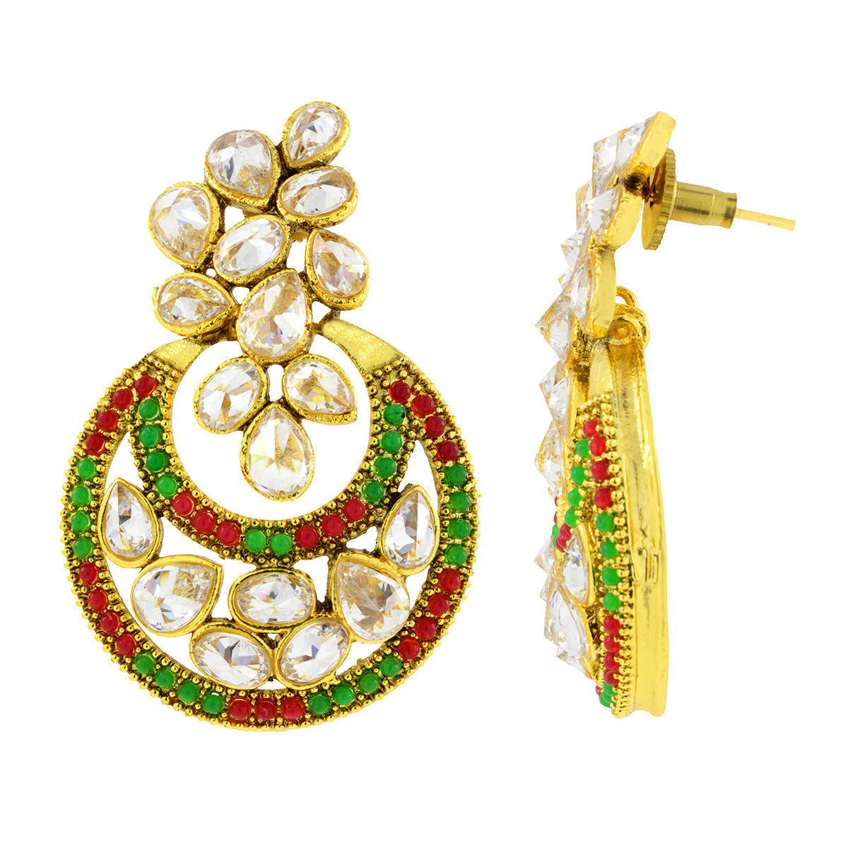 Designer Flower Kundan Gold Plated Chandbali Earring For Women Bulk
