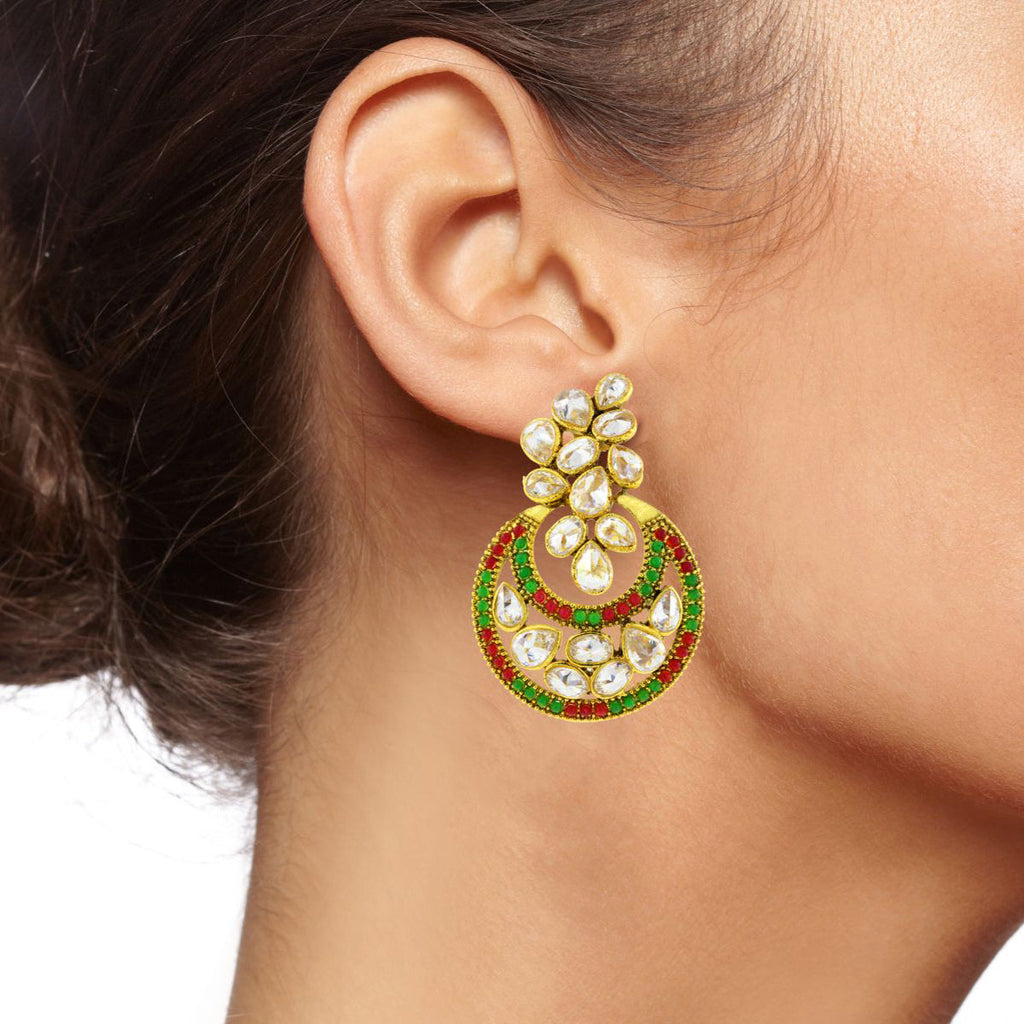 Designer Flower Kundan Gold Plated Chandbali Earring For Women Bulk