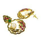 Antique Traditional 22K Gold Red Green Pearl Dangling Earring Bulk
