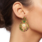 Antique Traditional 22K Gold Red Green Pearl Dangling Earring Bulk