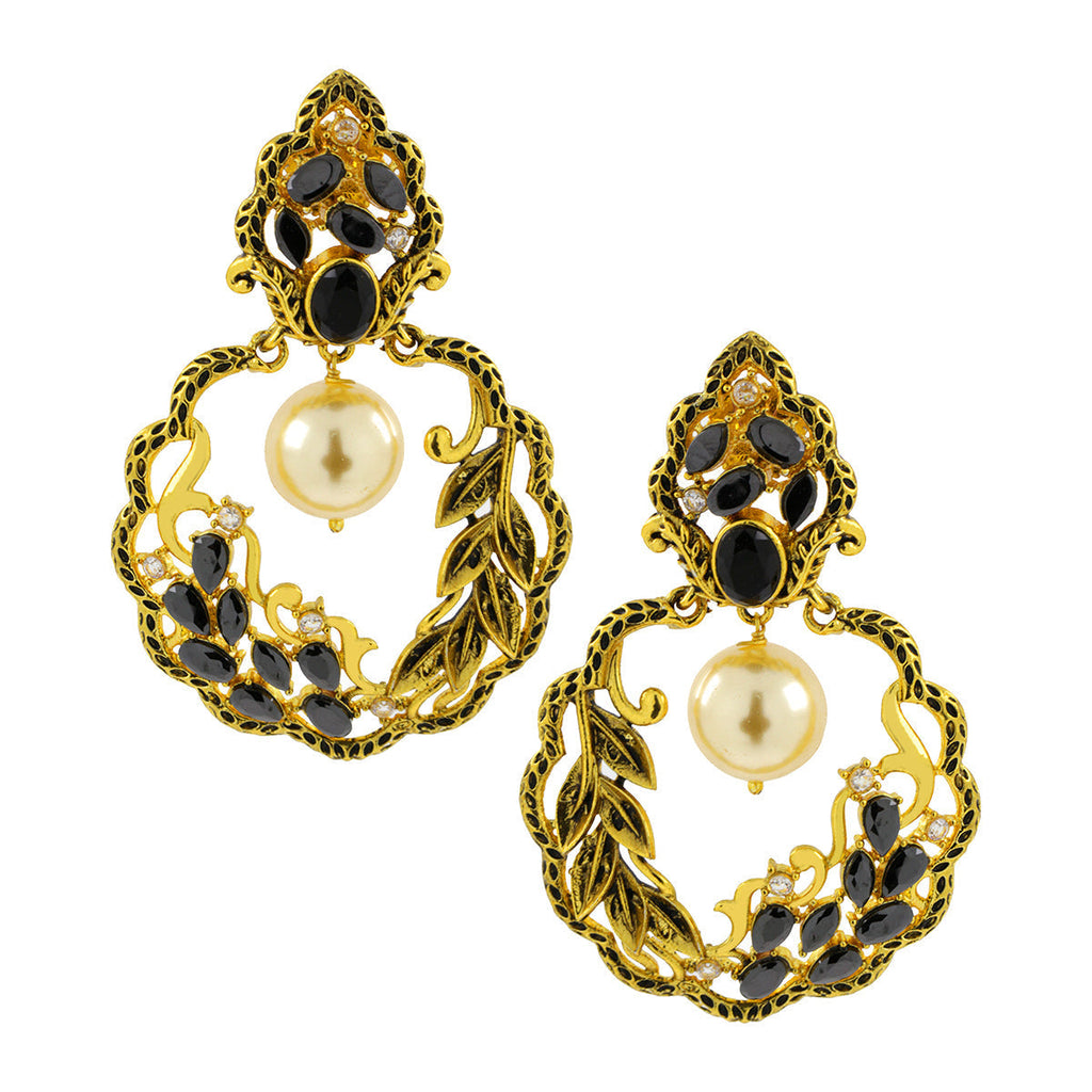 Antique Traditional 22K Gold Black Pearl Dangling Earring Women Bulk