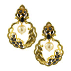 Antique Traditional 22K Gold Black Pearl Dangling Earring Women Bulk
