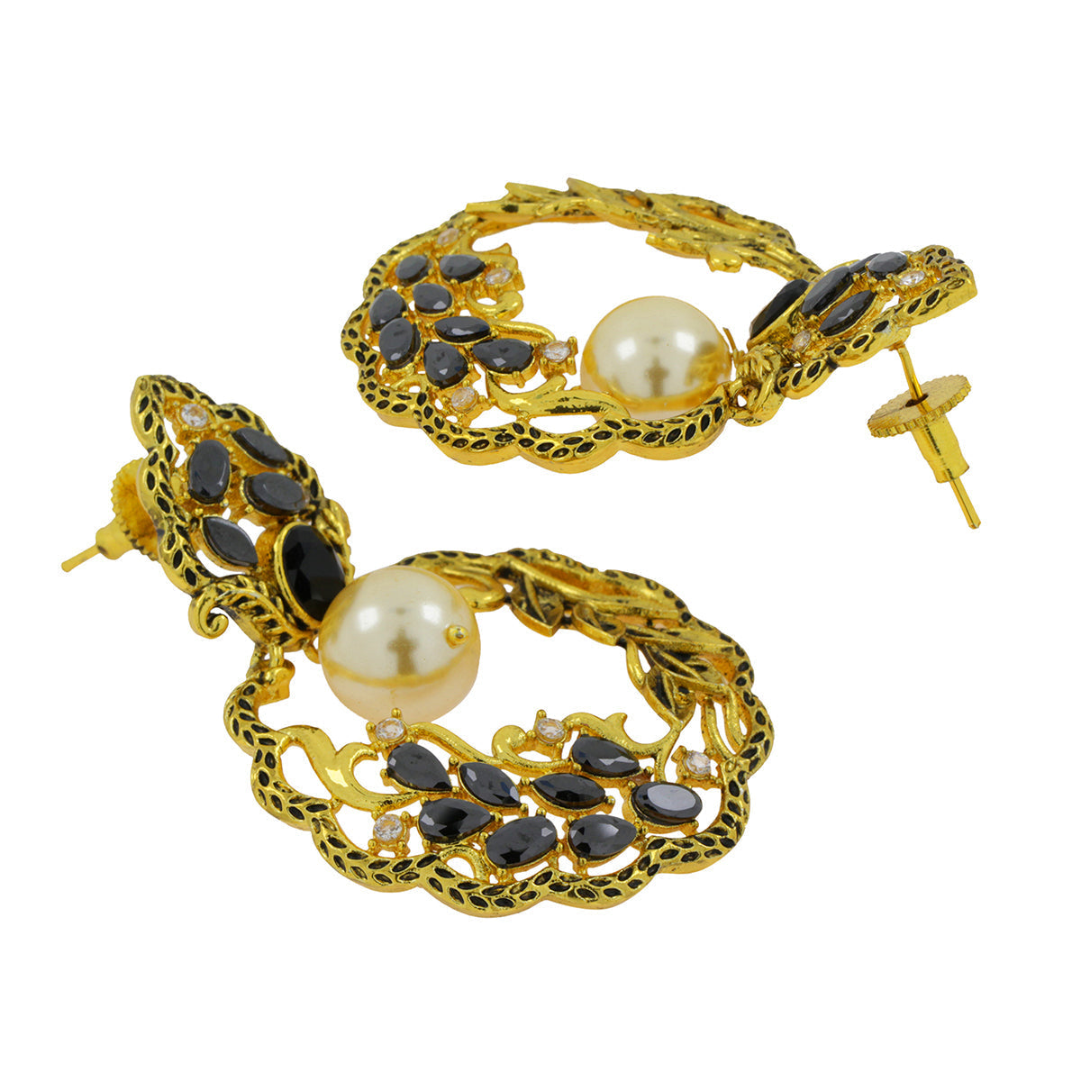 Antique Traditional 22K Gold Black Pearl Dangling Earring Women Bulk