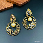 Antique Traditional 22K Gold Black Pearl Dangling Earring Women Bulk