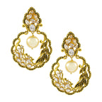 Antique Traditional 22K Gold CZ Pearl Kundan Dangling Earring Bulk