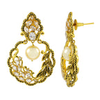 Antique Traditional 22K Gold CZ Pearl Kundan Dangling Earring Bulk