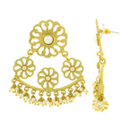Filigree Flower Pearl Antique Gold Plated Chandelier Earring Bulk