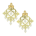 Large Filigree Flower Pearl Antique Gold Chandelier Earring Bulk
