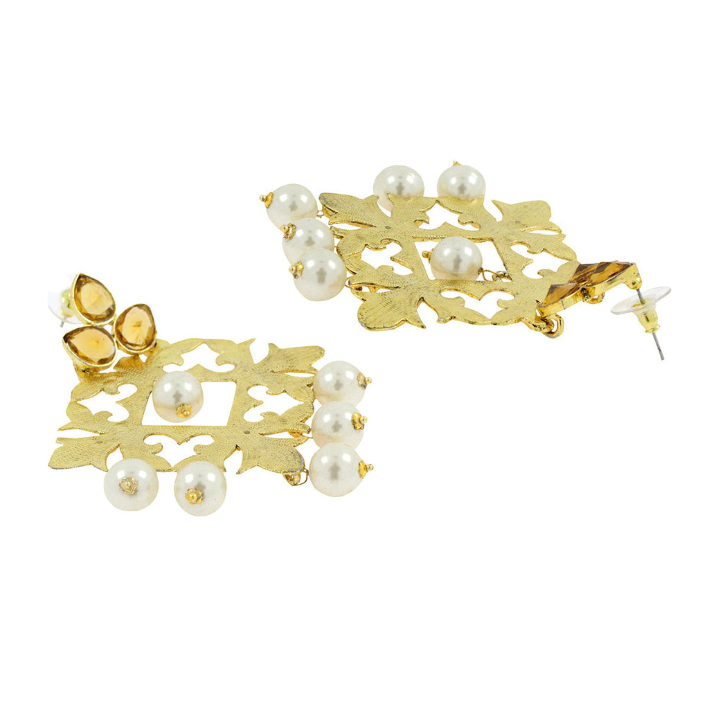 Large Filigree Flower Pearl Antique Gold Chandelier Earring Bulk