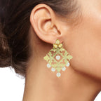 Large Filigree Flower Pearl Antique Gold Chandelier Earring Bulk