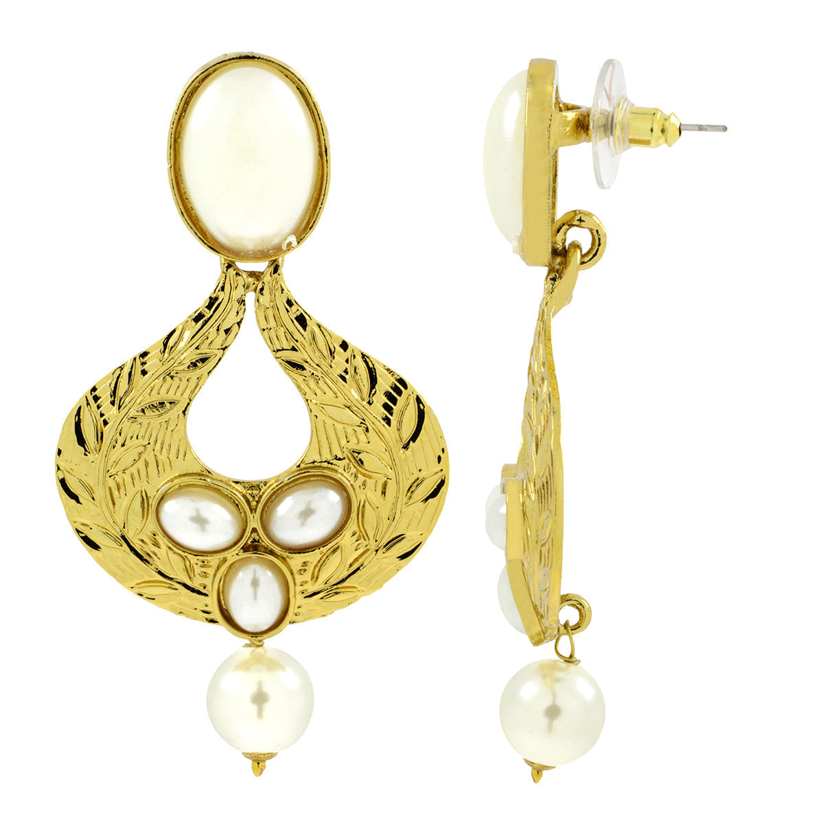 Traditional Oval Designer Gold Plated Pearl Dangler Earring Women Bulk