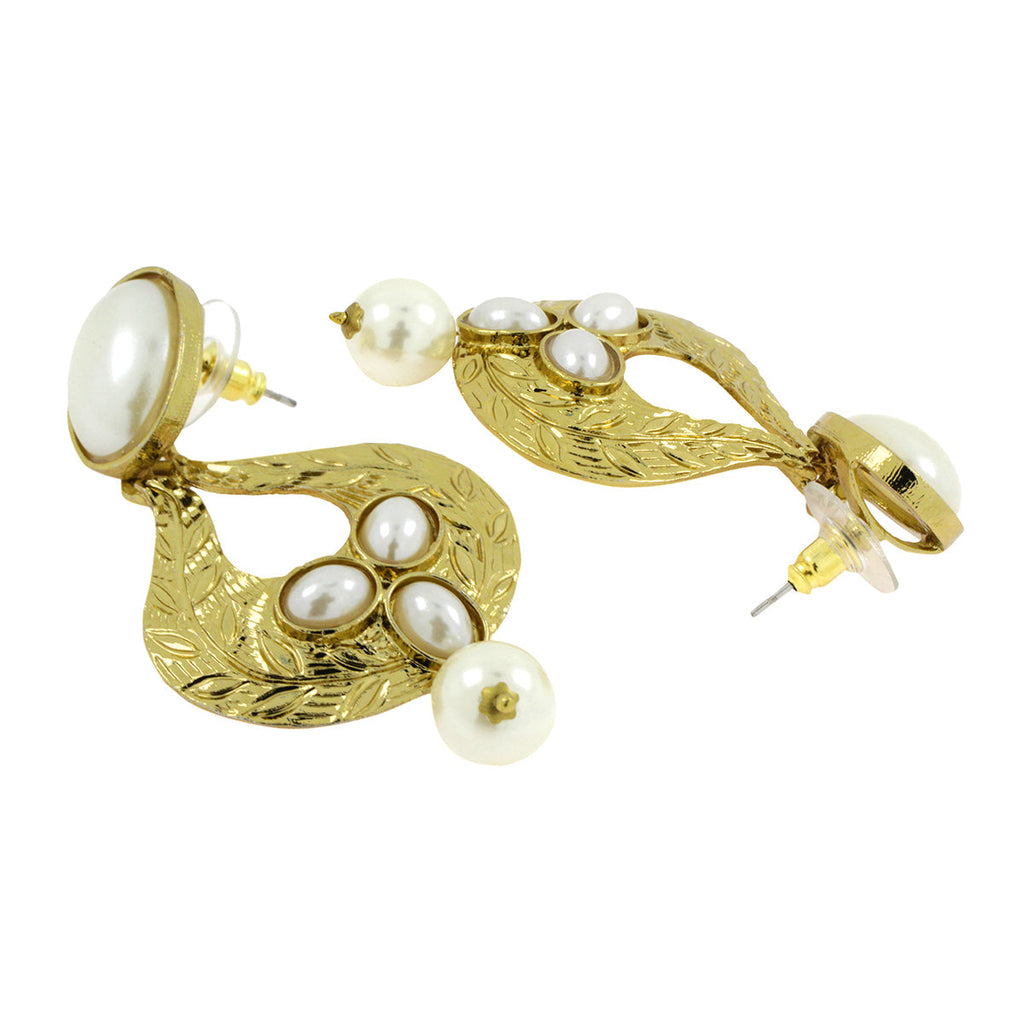Traditional Oval Designer Gold Plated Pearl Dangler Earring Women Bulk