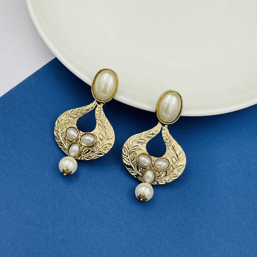 Traditional Oval Designer Gold Plated Pearl Dangler Earring Women Bulk