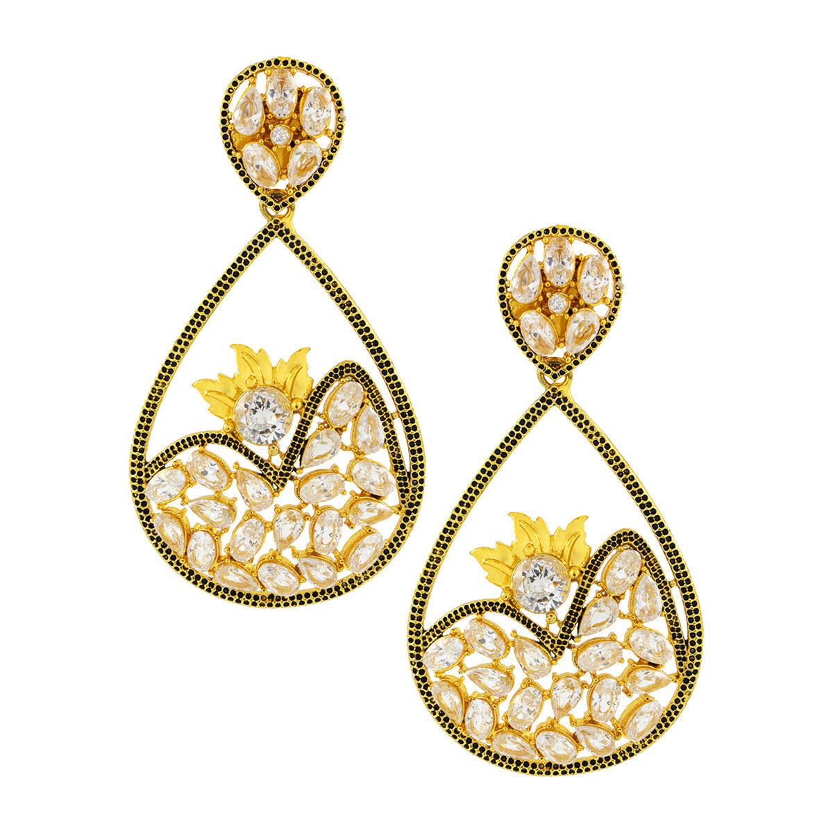 Filigree Kundan American Diamond 18K Gold Dangling Earring Women Bulk