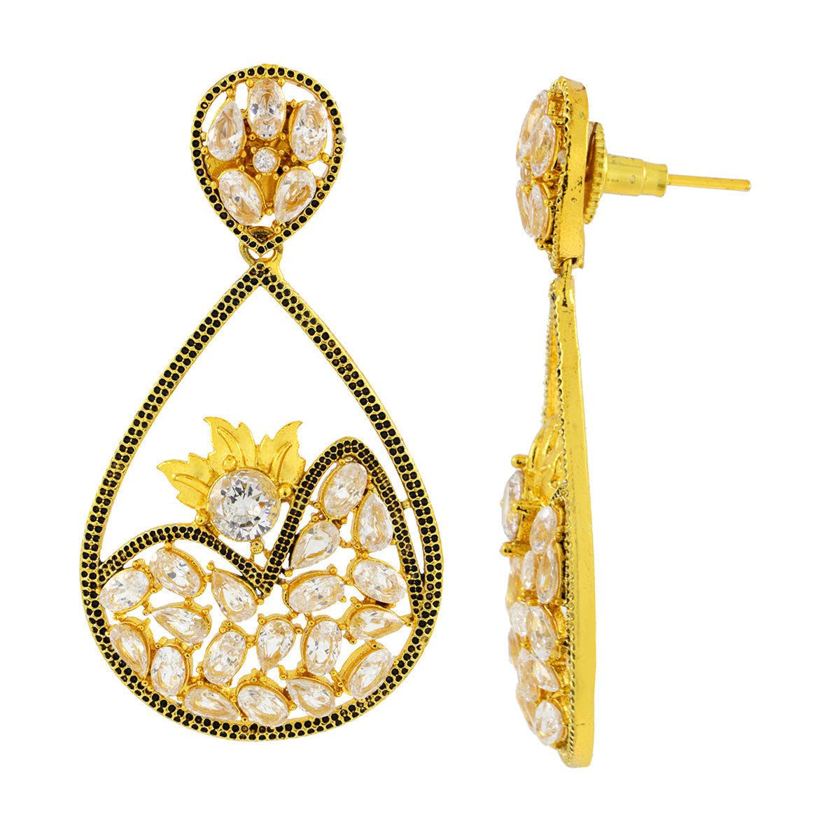 Filigree Kundan American Diamond 18K Gold Dangling Earring Women Bulk Secondary image