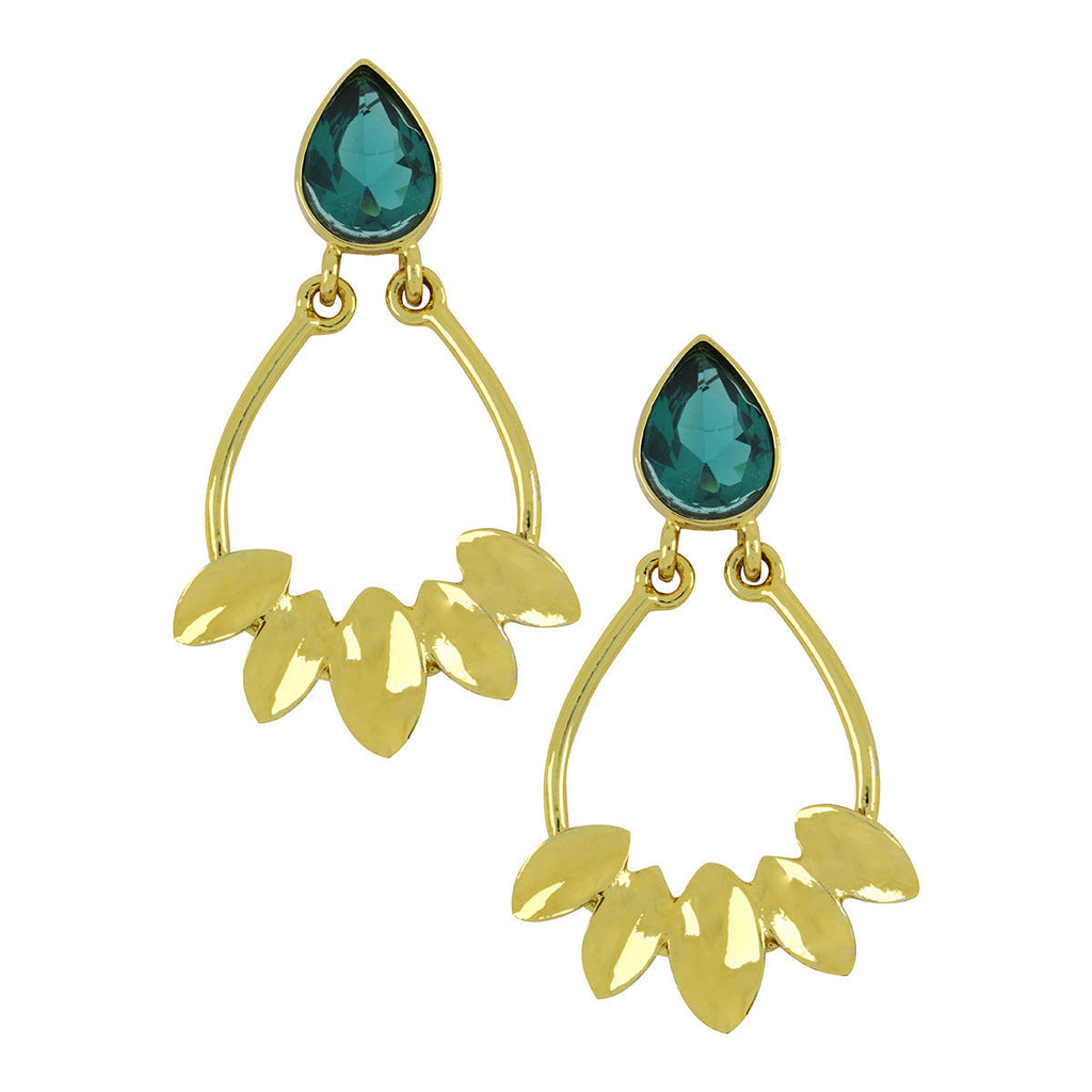 Italian Petal Green 18K Gold Plated Dangling Earring For Women Bulk