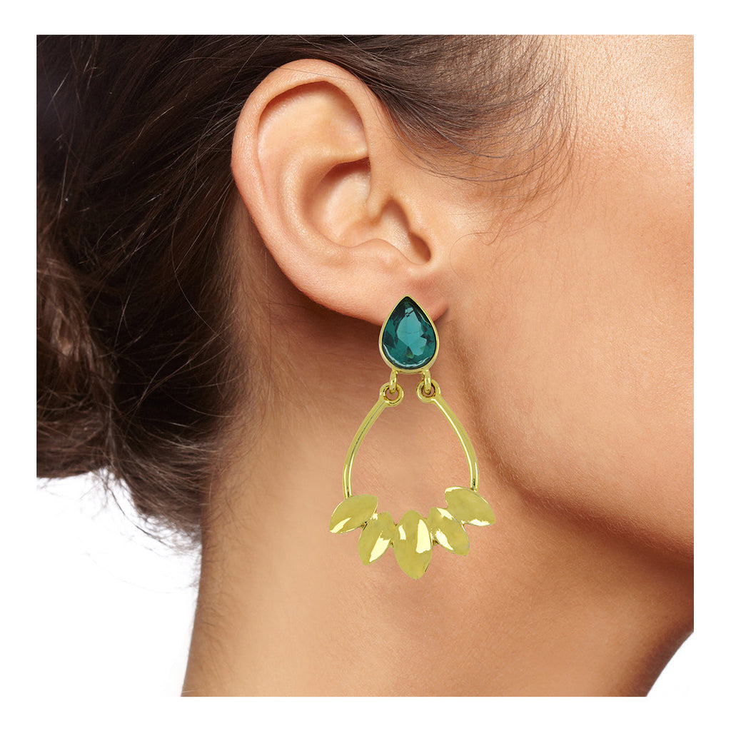 Italian Petal Green 18K Gold Plated Dangling Earring For Women Bulk