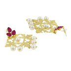 Large Filigree Flower Pearl Ruby Red Gold Chandelier Earring Bulk