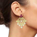 Large Filigree Flower Pearl Ruby Red Gold Chandelier Earring Bulk