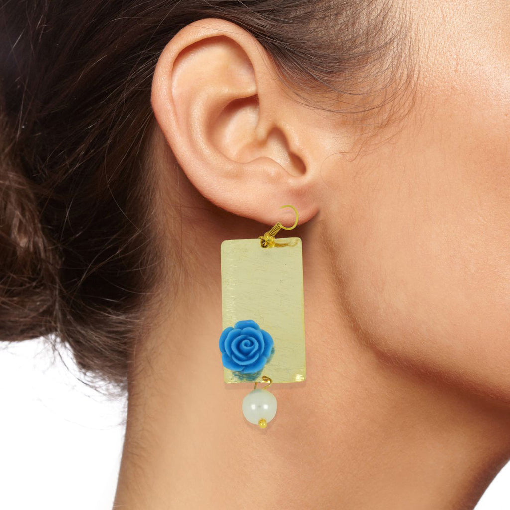 Daily Dangling Blue Gold Plated Rose Pearl Earring For Women Bulk