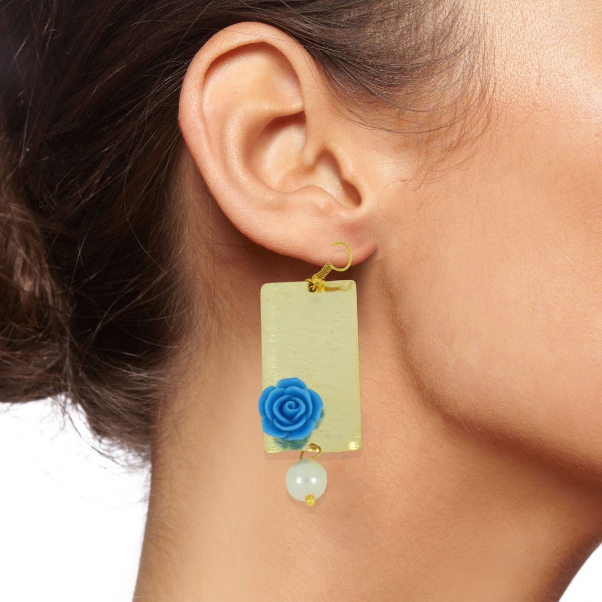 Daily Dangling Blue Gold Plated Rose Pearl Earring For Women Bulk