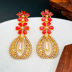 Kundan Flower Filigree Antique Red Green 18Kgold Dangler Earring Bulk